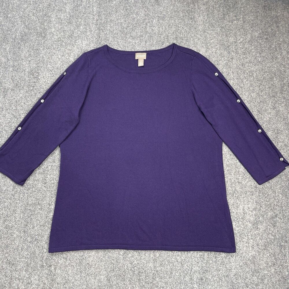 Chicos Touch Of Cashmere Sweater Sz 2 Womens Large Peek A Boo Sleeve Plum